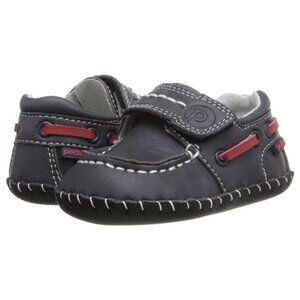 NEW pediped Originals Baby Norm Navy Red Leather Strap Boat Shoe Soft Soles
